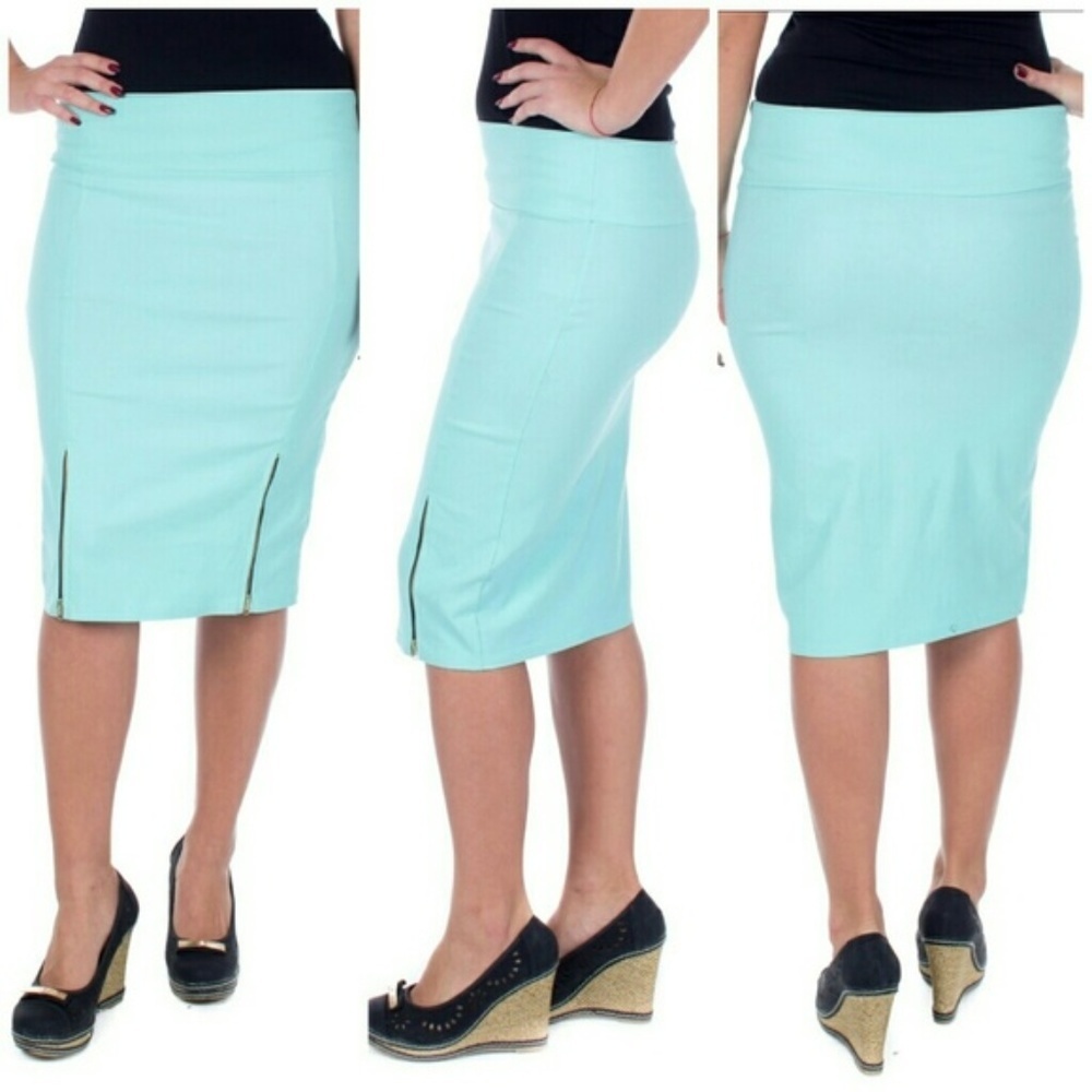 Women Pencil Stretch Skirt, d-4023, Mint